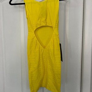 Bebe Back Cutout Shine Bodycon Dress Yellow Small